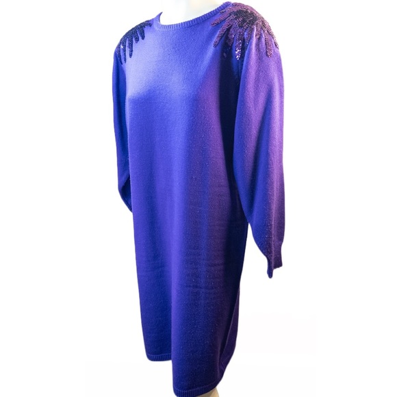 Vintage 80’s Plain Jane Purple Large Dress Sequin Sweater Shift Midi Fun Retro - Picture 2 of 11
